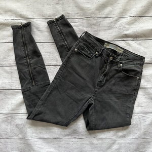 BRANDY MELVILLE Gray/Black Moto Zip High-Rise Skinny Jeans Zipper Leg Size‎ 25